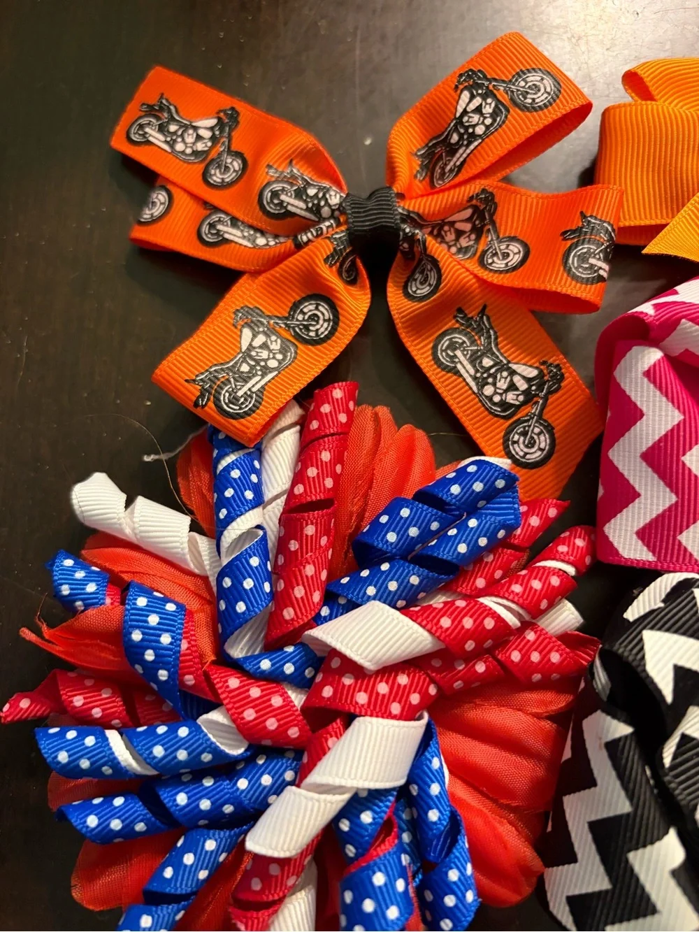 Bundle of 7 clip on handmade hair bows w/ motorcycles and July 4th